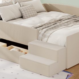 Full Size Upholstered Daybed Frame with 2 Storage Drawers