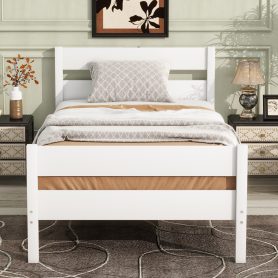 Rubber Wood Twin Platform Bed With Headboard