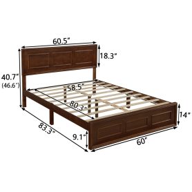 Pine Wood Queen Size Bed with Adjustable Height Headboard