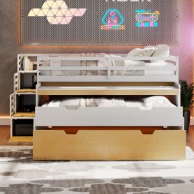 Full XL Loft Bed with Pull-Out Desk and Twin Trundle