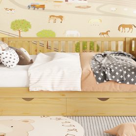 Wood Low Profile Full Bed with Rails and Drawers