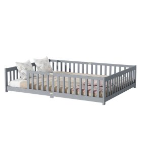 Rubber Wood Queen Size Floor Bed with Fence without Door