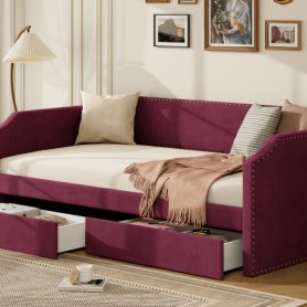 Twin Size Velvet Upholstered Daybed with 2 Drawers