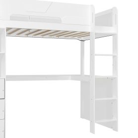 Twin Size Wooden Gaming Loft Bed with U-Shaped Desk, Smart RGB LED Lights and USB Ports