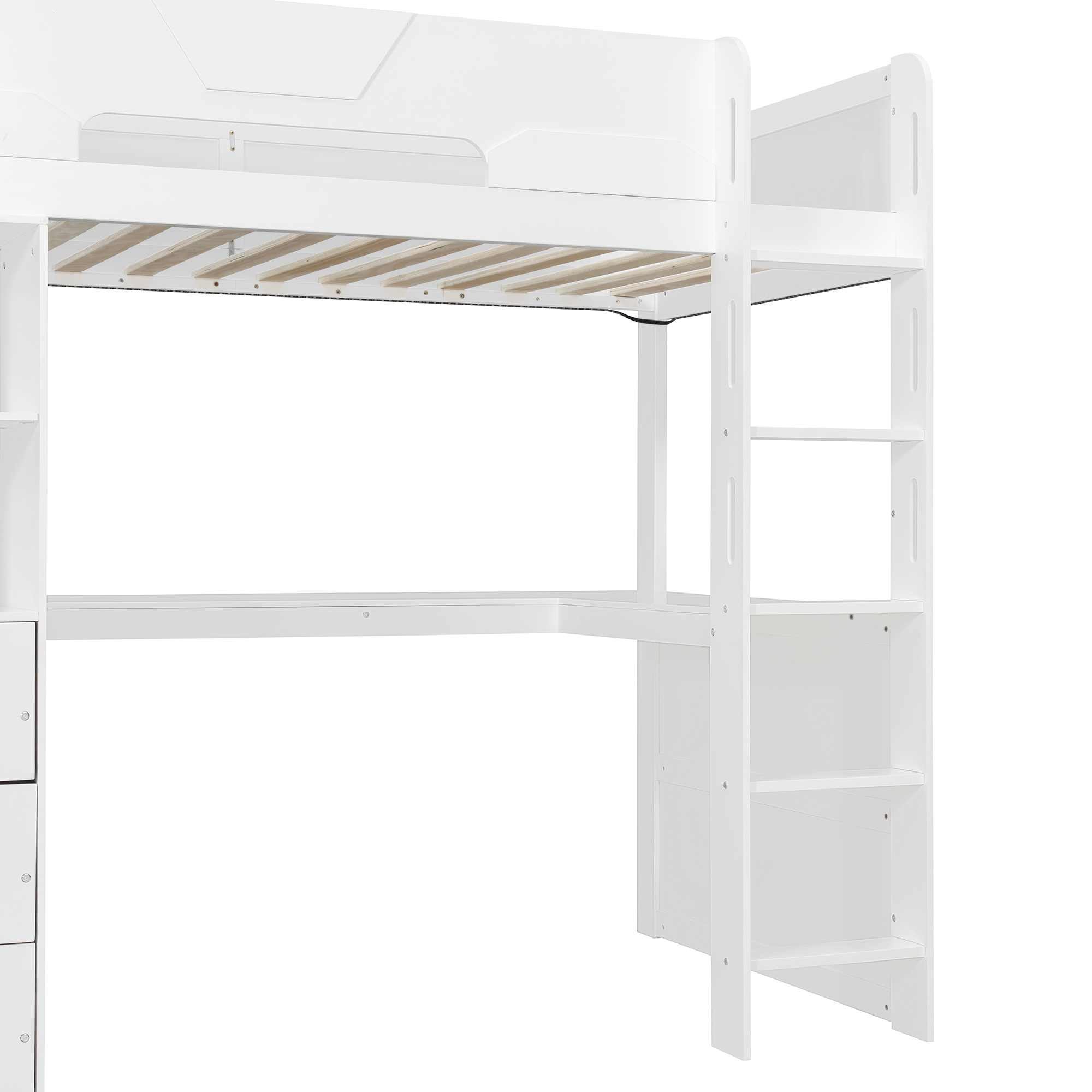 Twin Size Wooden Gaming Loft Bed with U-Shaped Desk, Smart RGB LED Lights and USB Ports
