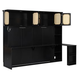Full Murphy Bed With Desk And Rattan Cabinets