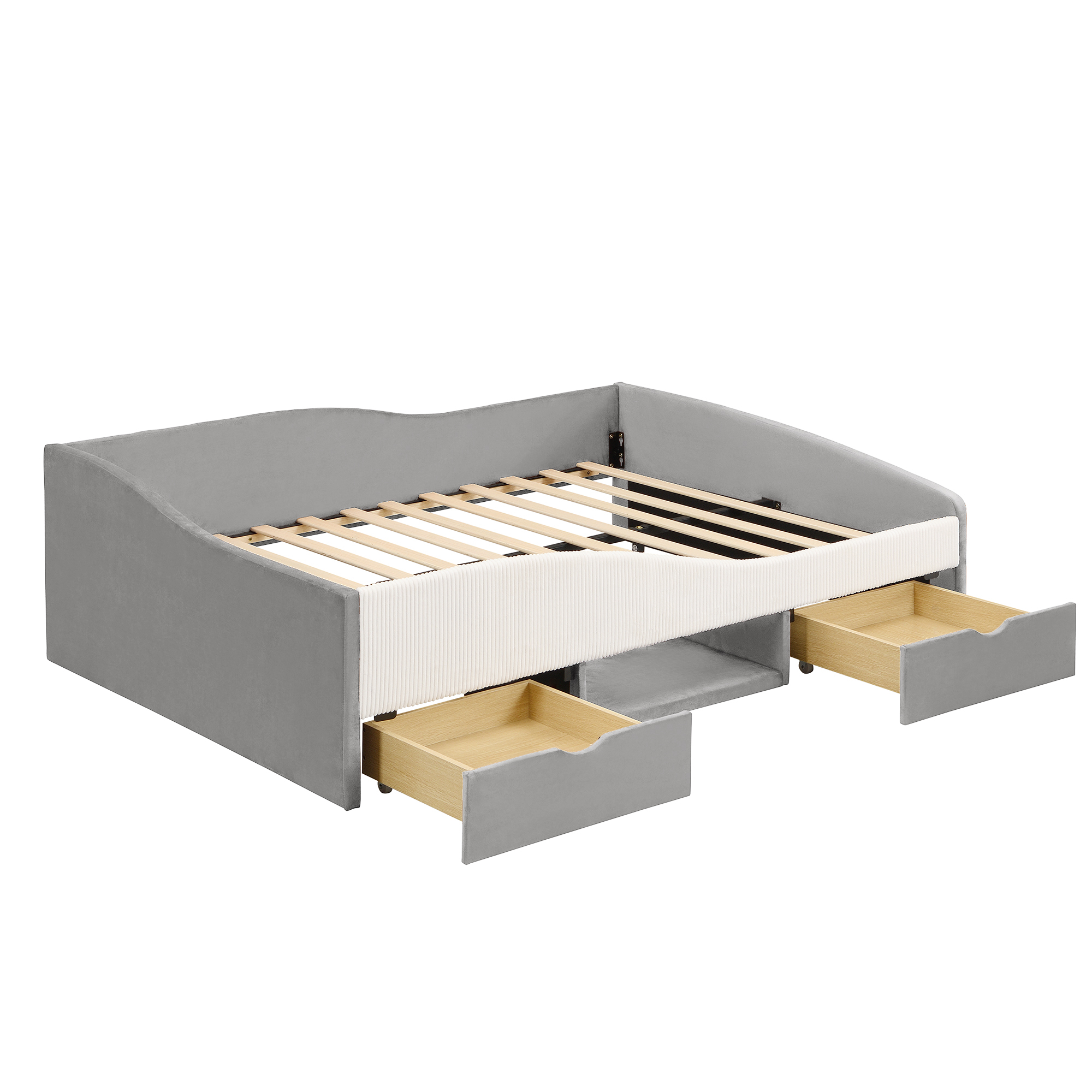 Full Upholstered Daybed Frame With 2 Storage Drawers