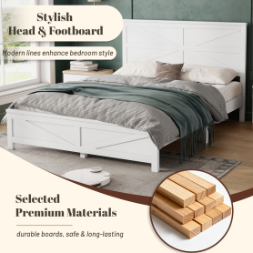 Farmhouse Style Queen Size Bed with Barn Door Designed Headboard and Footboard