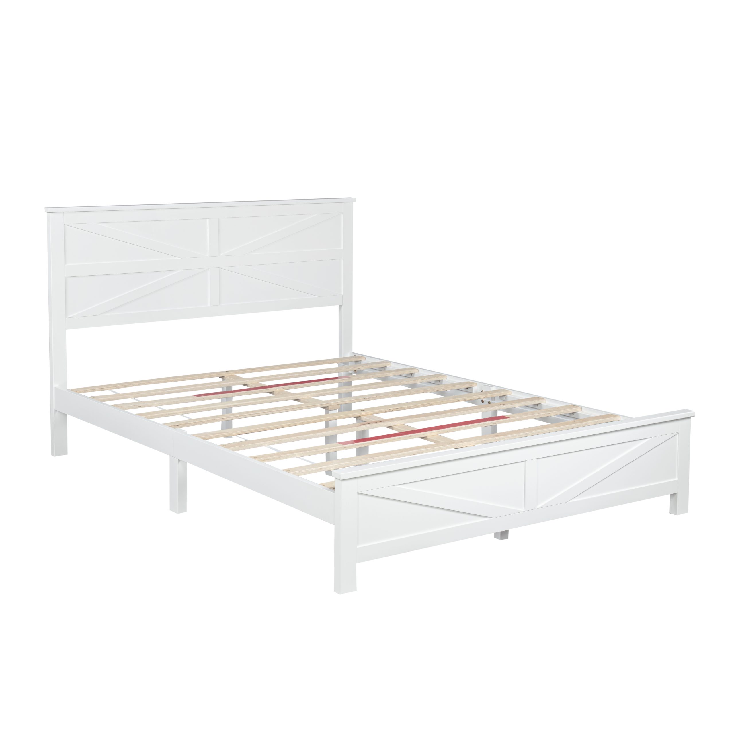 Farmhouse Style Queen Size Bed with Barn Door Designed Headboard and Footboard