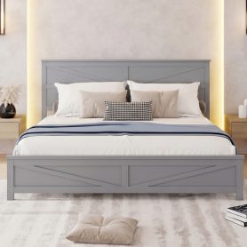 Farmhouse Style King Size Bed with Barn Door Designed Headboard and Footboard