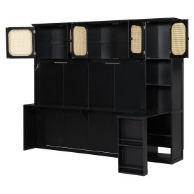 Full Murphy Bed With Desk And Rattan Cabinets