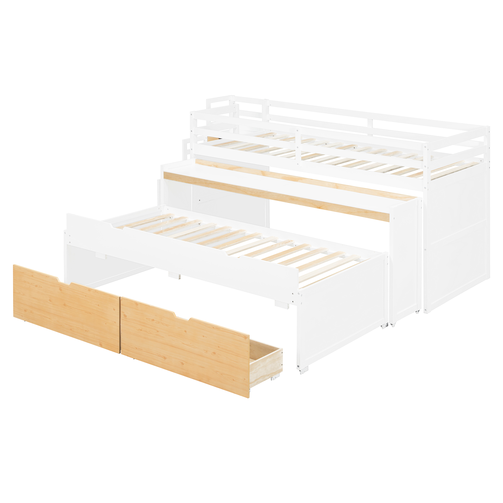 Twin XL Loft Bed with Pull-Out Desk and Twin Trundle