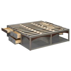 King Bed Frame With Storage Drawers, No Headboard Platform Bed