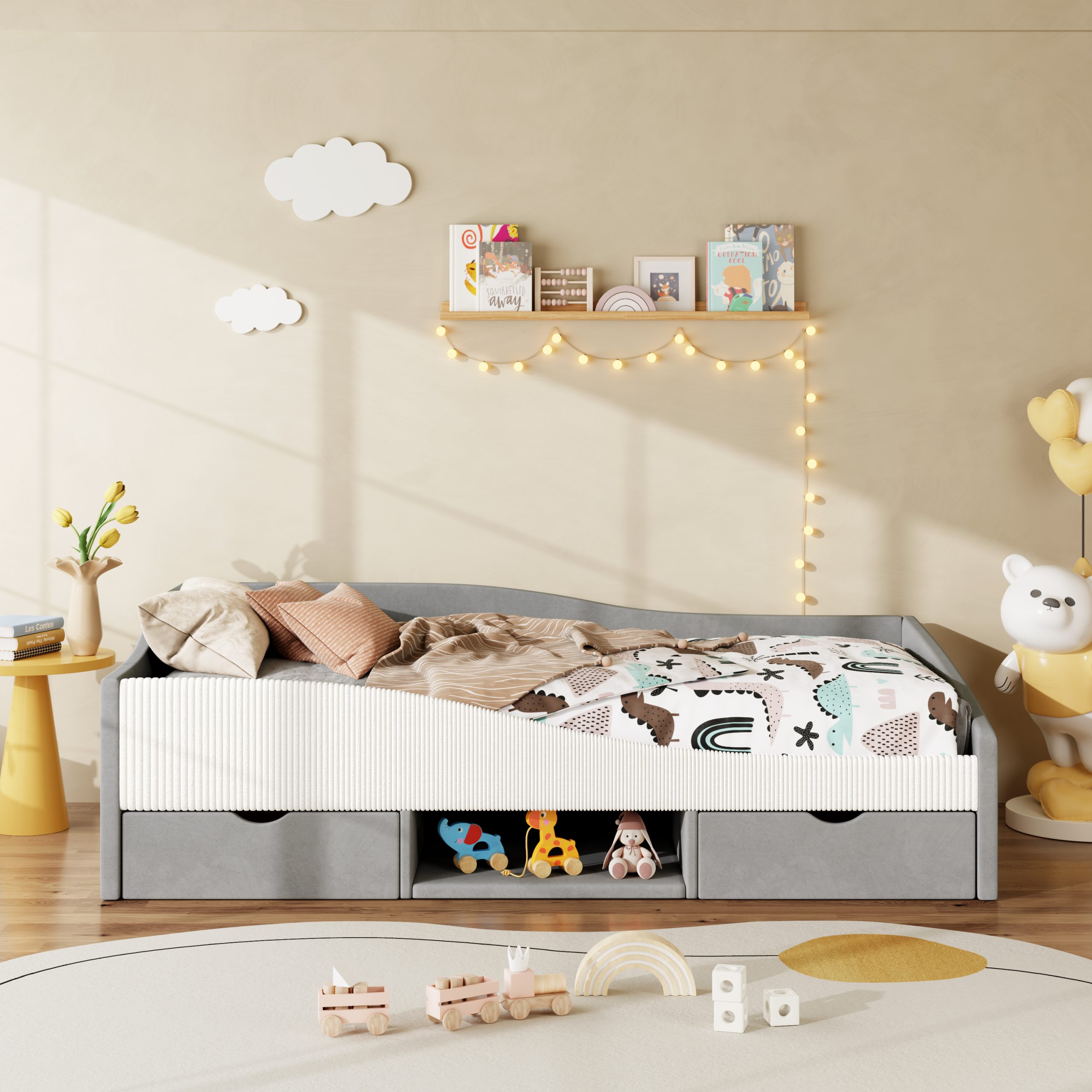 Twin Upholstered Daybed Frame With 2 Storage Drawers