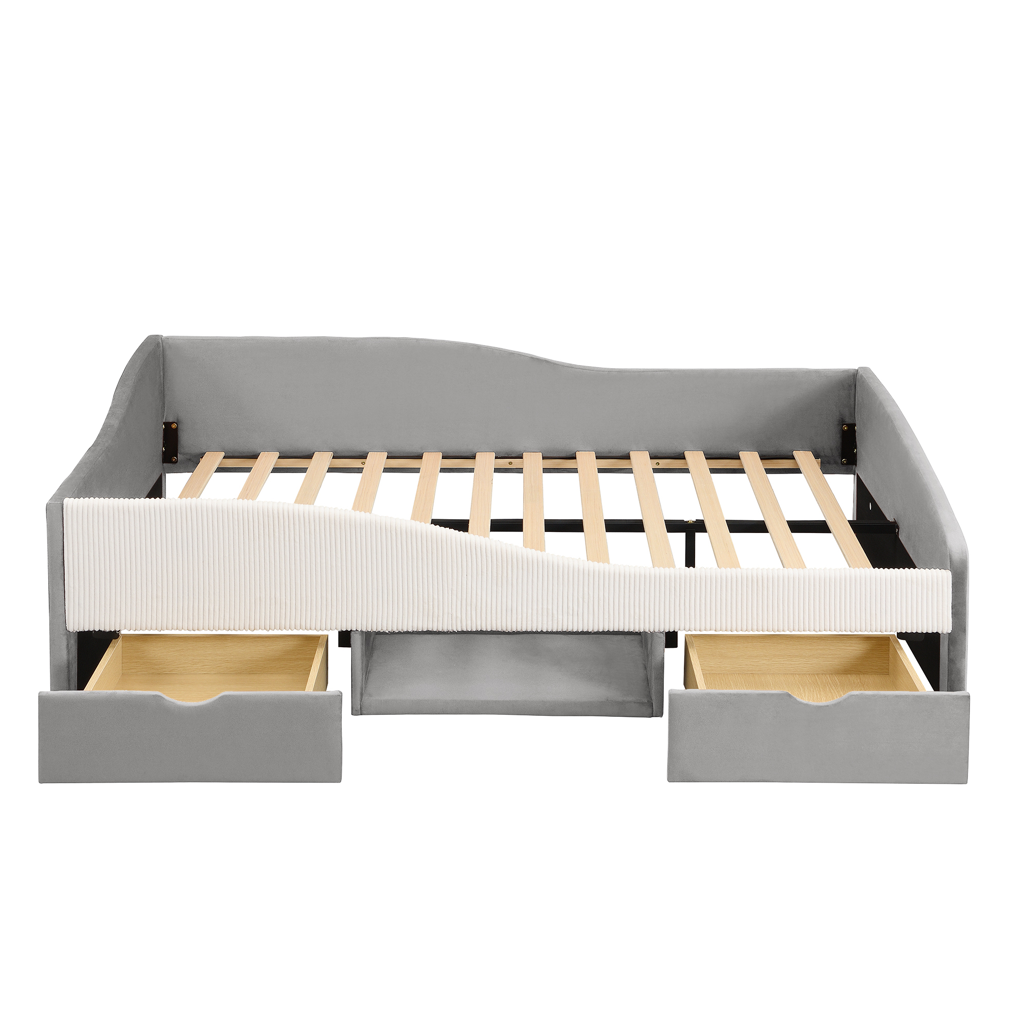 Full Upholstered Daybed Frame With 2 Storage Drawers