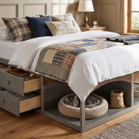 King Bed Frame With Storage Drawers, No Headboard Platform Bed