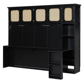 Full Murphy Bed With Desk And Rattan Cabinets