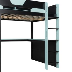 Full Size Wooden Gaming Loft Bed with U-Shaped Desk, Smart RGB LED Lights and USB Ports