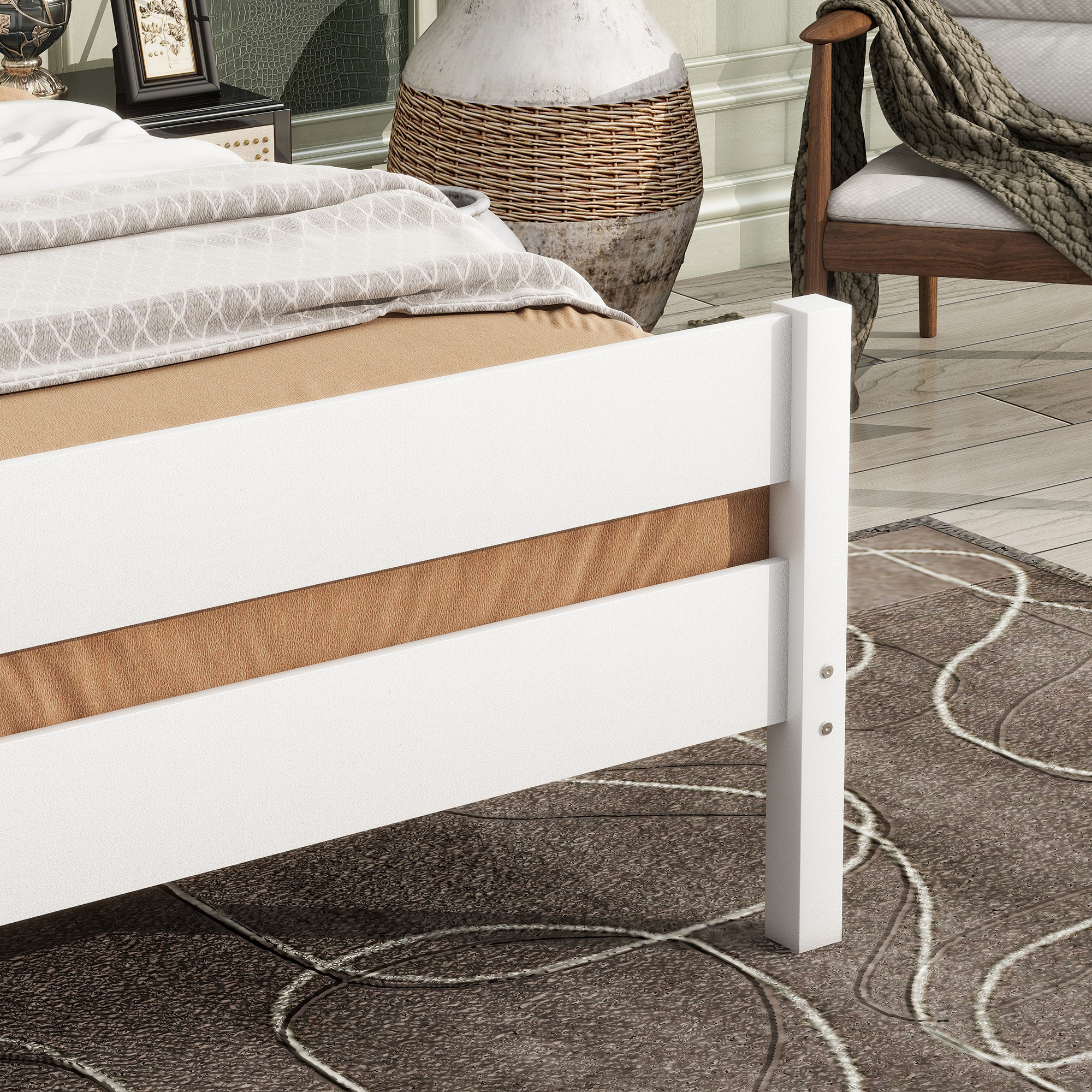 Rubber Wood Twin Platform Bed With Headboard
