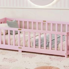 Twin Size Floor Bed with Fence with Door