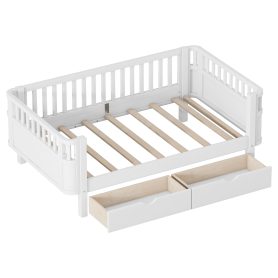 Wood Low Profile Twin Bed with Rails and Drawers