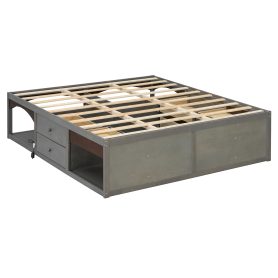 King Bed Frame With Storage Drawers, No Headboard Platform Bed