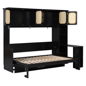 Full Murphy Bed With Desk And Rattan Cabinets
