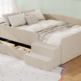 Full Size Upholstered Daybed Frame with 2 Storage Drawers