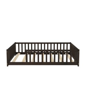 Rubber Wood Full Size Floor Bed with Fence without Door