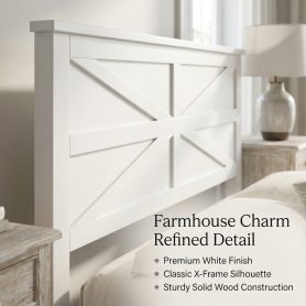 Farmhouse Style Queen Size Bed with Barn Door Designed Headboard and Footboard