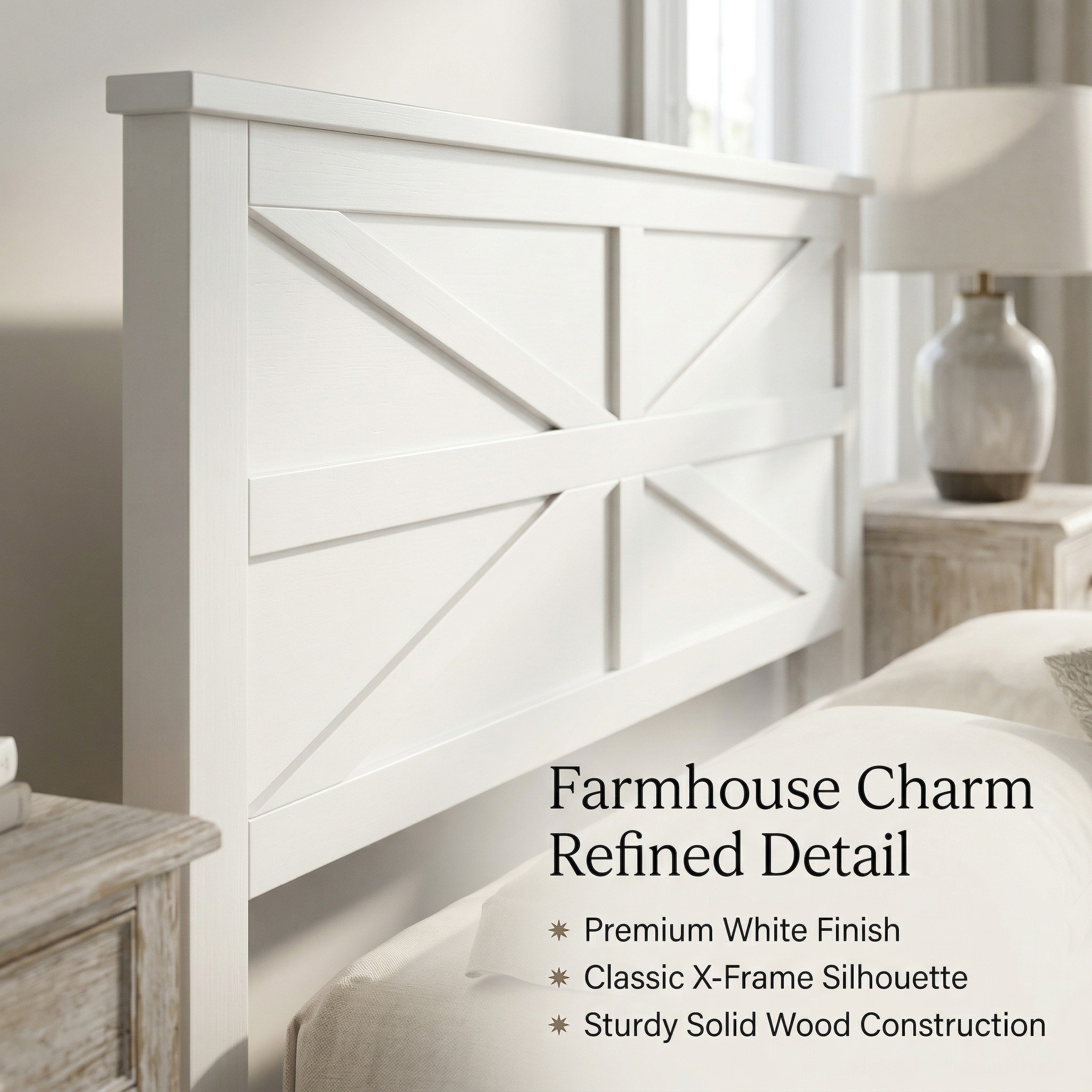 Farmhouse Style Queen Size Bed with Barn Door Designed Headboard and Footboard