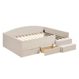 Full Size Upholstered Daybed Frame with 2 Storage Drawers