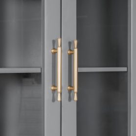 Full Size Murphy Bed With Storage Cabinets, Desk And Glass-door Hutch, USB & Power Outlet, LED Lighted Shelves