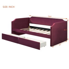 Twin Size Velvet Upholstered Daybed with 2 Drawers