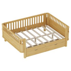 Wood Low Profile Full Bed with Rails and Drawers