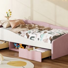 Twin Upholstered Daybed Frame With 2 Storage Drawers