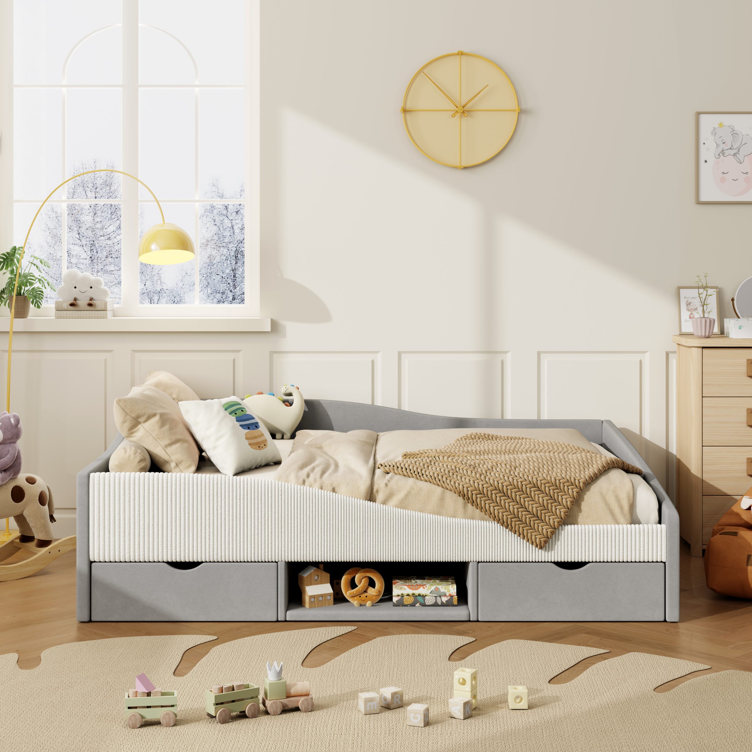 Full Upholstered Daybed Frame With 2 Storage Drawers