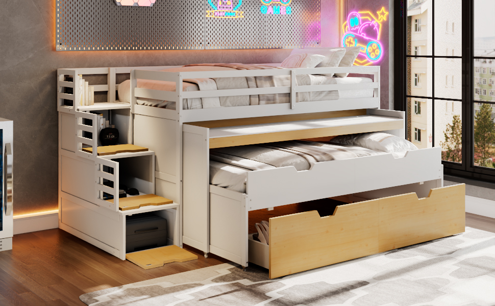 Twin XL Loft Bed with Pull-Out Desk and Twin Trundle