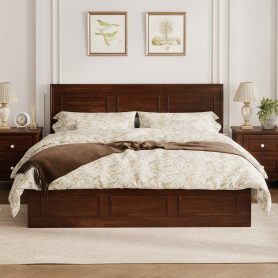 Pine Wood Queen Size Bed with Adjustable Height Headboard