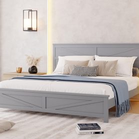 Farmhouse Style King Size Bed with Barn Door Designed Headboard and Footboard