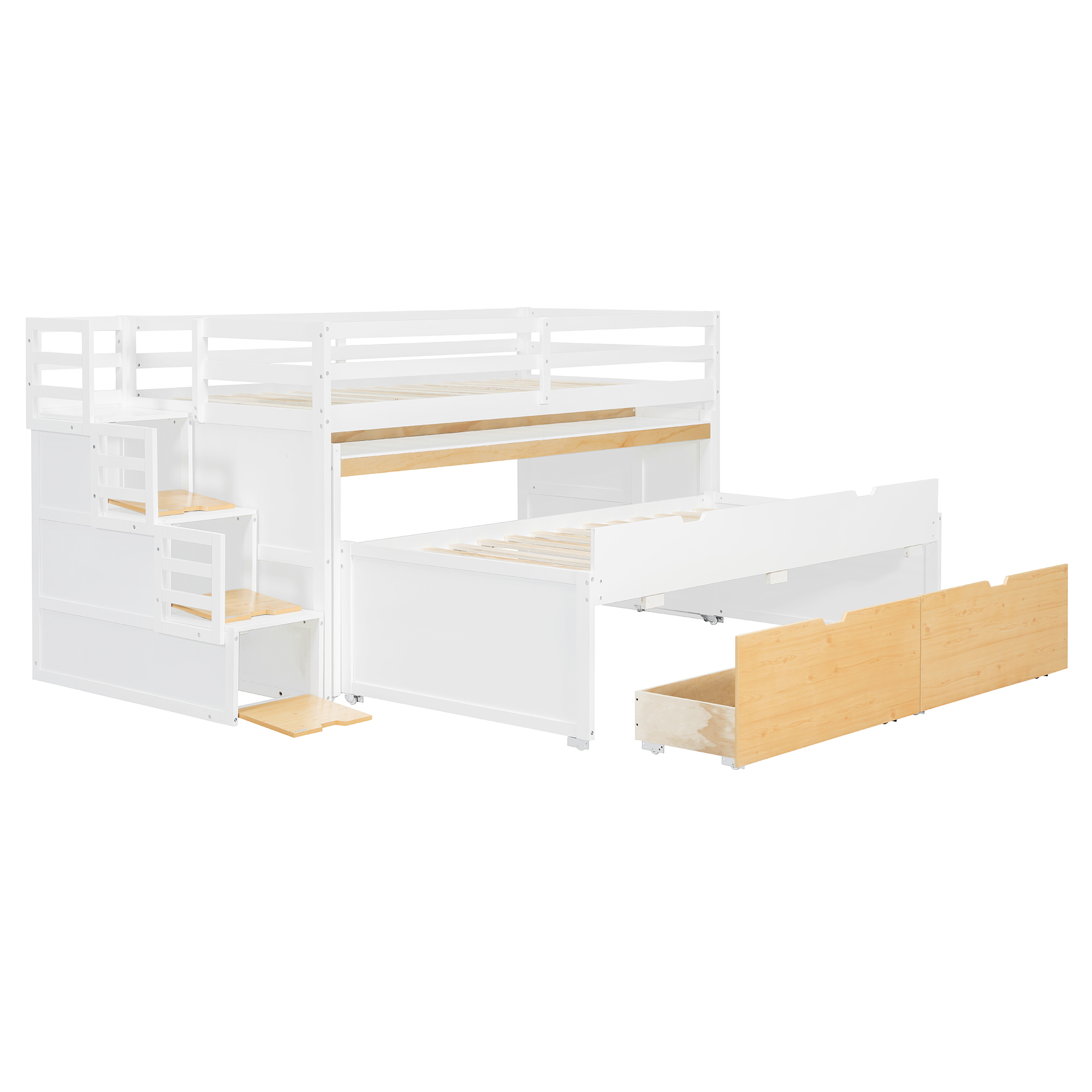 Twin XL Loft Bed with Pull-Out Desk and Twin Trundle