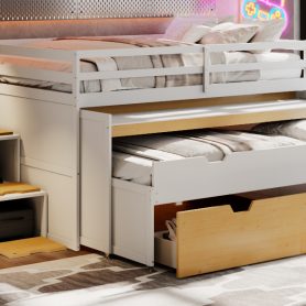 Full XL Loft Bed with Pull-Out Desk and Twin Trundle