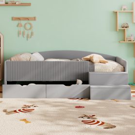 Twin Size Upholstered Daybed Frame With 2 Storage Drawers