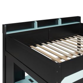 Full Size Wooden Gaming Loft Bed with U-Shaped Desk, Smart RGB LED Lights and USB Ports