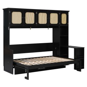 Full Murphy Bed With Desk And Rattan Cabinets