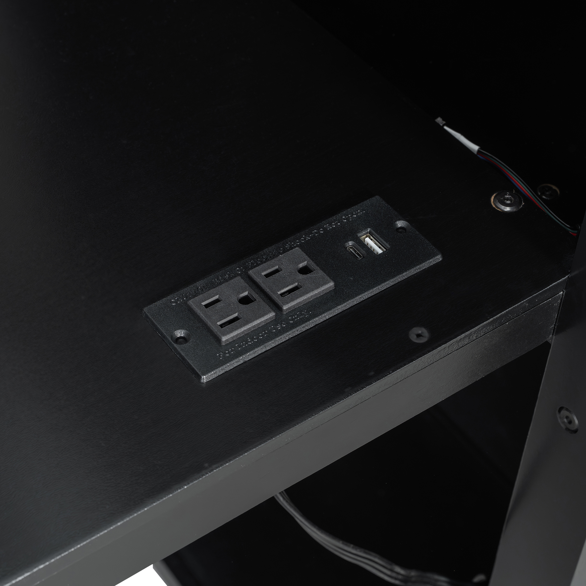 Wood Full Size Loft Bed with Desk, Multi-Storage Shelves and RGB Light