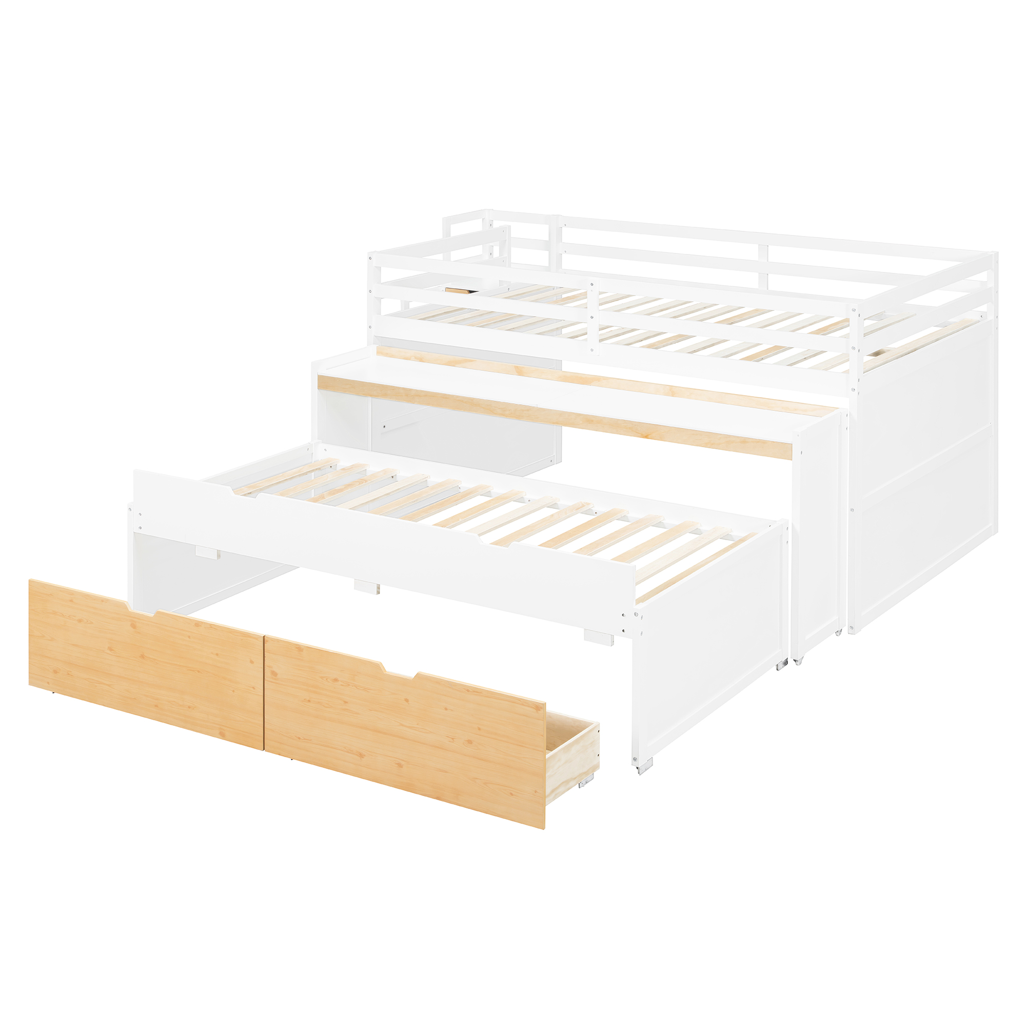 Full XL Loft Bed with Pull-Out Desk and Twin Trundle