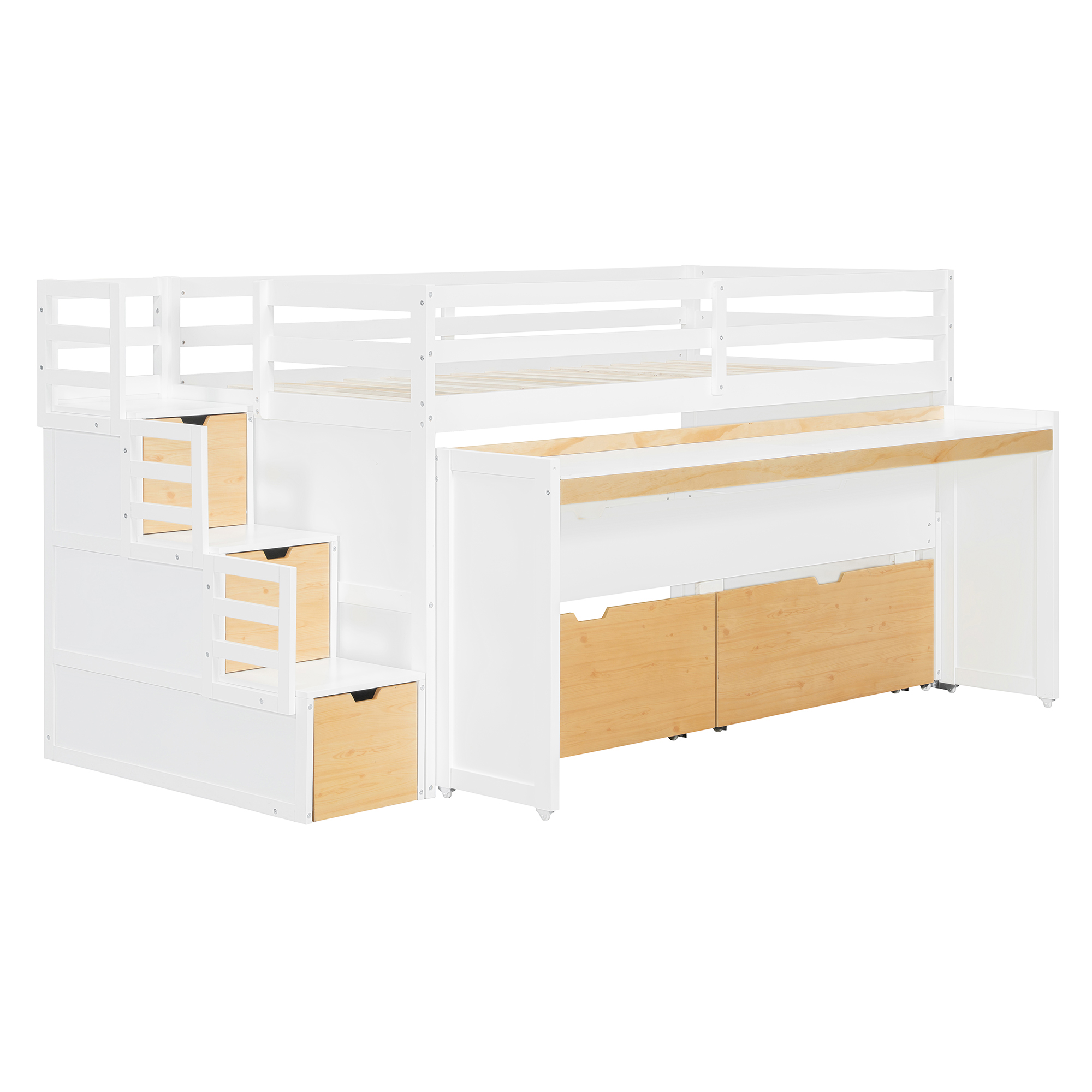Twin XL Loft Bed with Pull-Out Desk and Twin Trundle