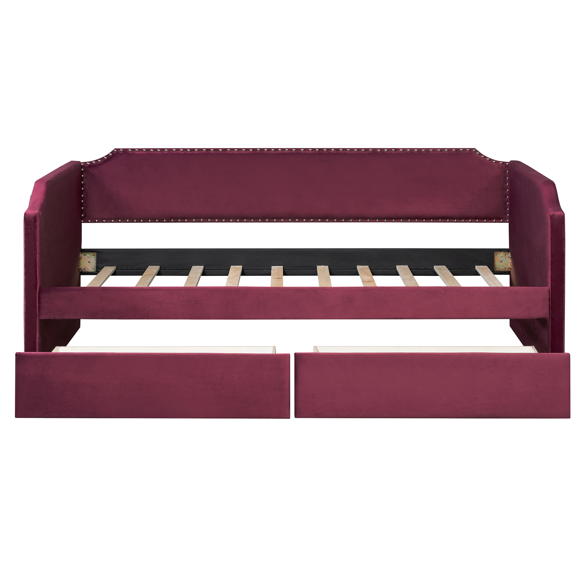 Twin Size Velvet Upholstered Daybed with 2 Drawers