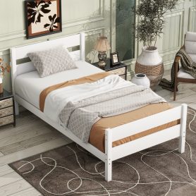 Rubber Wood Twin Platform Bed With Headboard